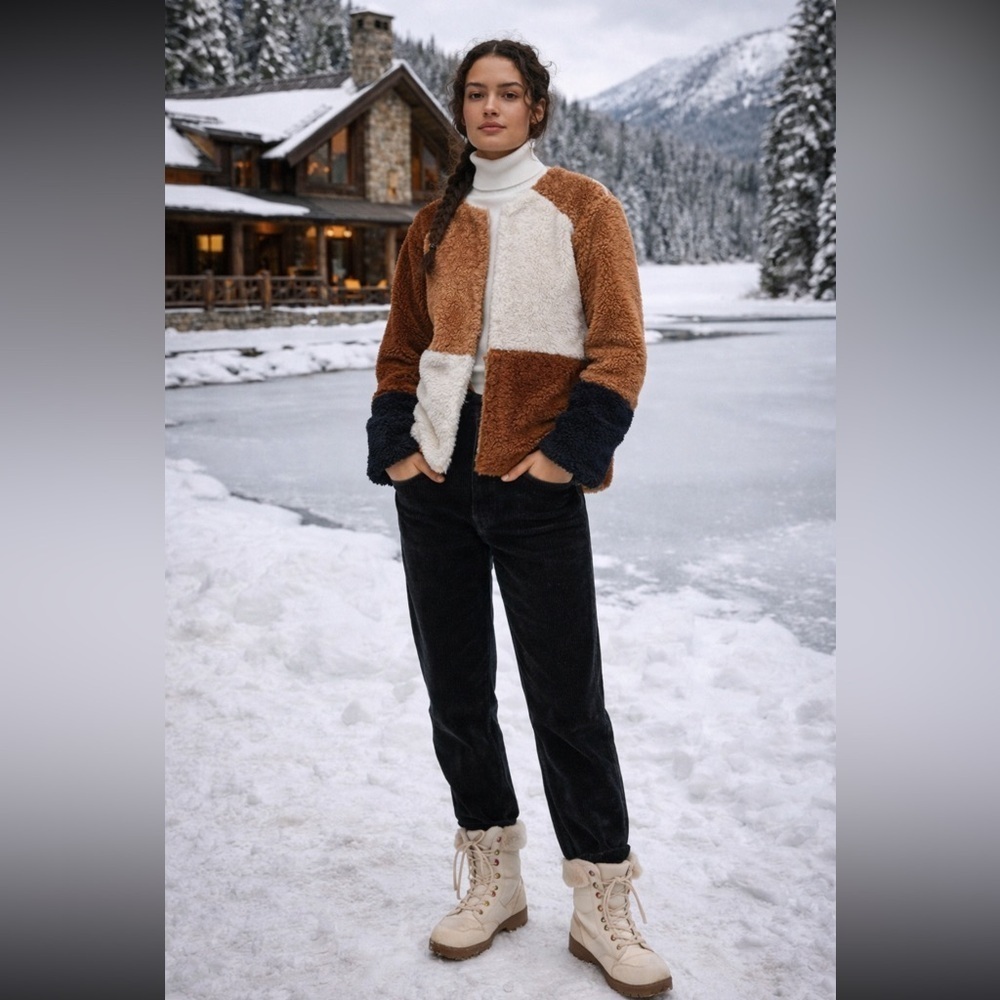 🎊SUPER RARE 🎉LAST ONE🎊 Anthropologie NWT Colorblocked Faux Fur Jacket Size XS.